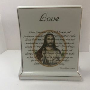 Ceramic Religious Love standing plaque